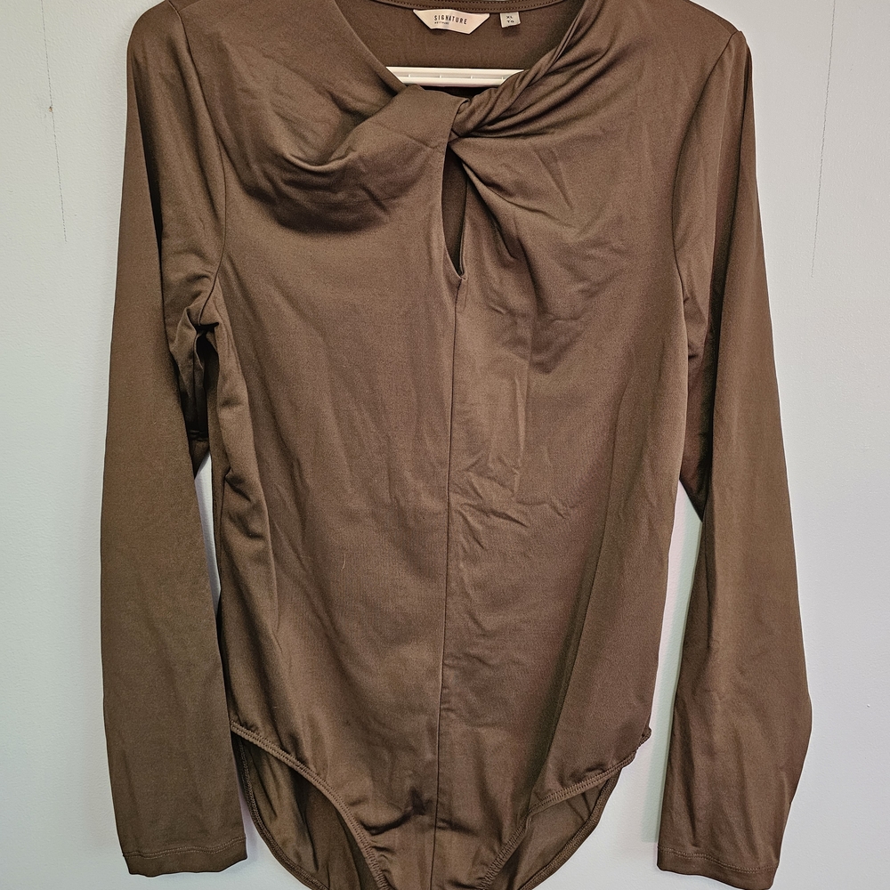 Olive Green Bodysuit With Twisted Neckline And Cutout